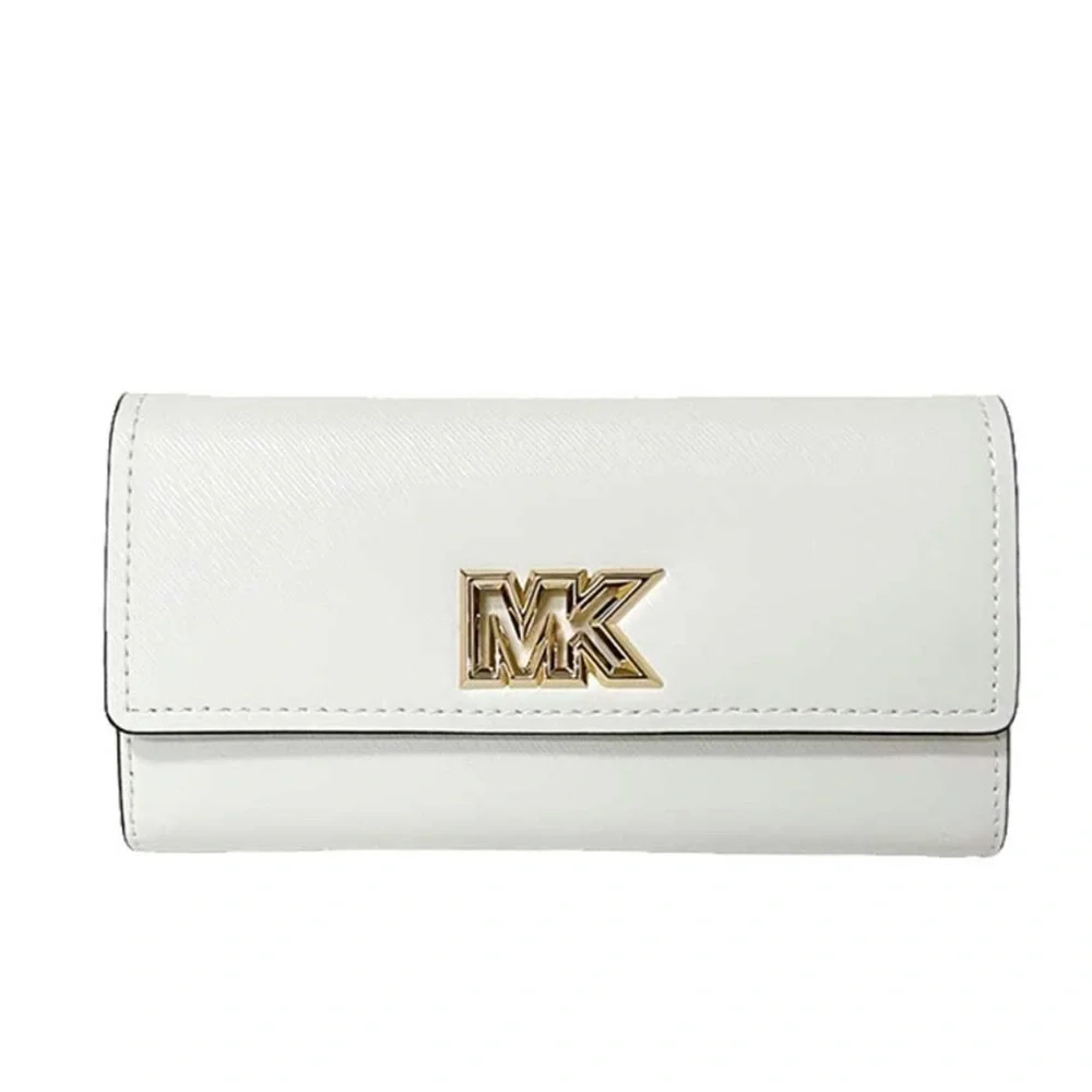 Michael Kors Mimi Large Saffiano Leather Bi-Fold Continental Wallet Optic White